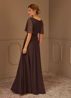 Azazie Tricia Mother of the Bride Dresses Ganache A-Line V-Neck Pleated Chiffon Dress image2