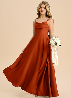 Azazie Bear Junior Robe Trapèze en Satin extensible Encolure en Forme de Cœur Paprika image5