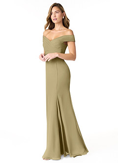 Azazie Lecia Abiti da Damigella Abito Convertibile Impero in Chiffon A pieghe con spalle scoperte Verde Muschio image4