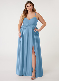 Azazie Alia Abiti da Damigella Abito A-Line in Chiffon Plissettato Blu Acciaio image6