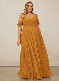 Christian Siriano Bridal for Azazie 1013 Bridesmaid Dresses Butterscotch A-Line Off the Shoulder Chiffon Dress image10