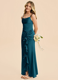 Azazie Rosalia Junior Robe Fourreau en Satin extensible Plissé Bleu Encre image4