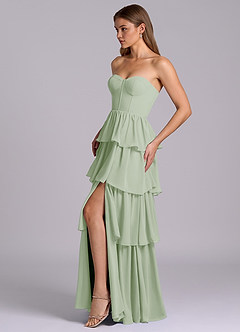 Azazie Faye Abiti da Damigella Abito A-Line in Chiffon Scollo a Cuore Verde Salvia image3