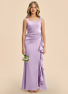Azazie Adrienne Junior Frosted Lilac Sheath Pleated Stretch Satin Dress image3