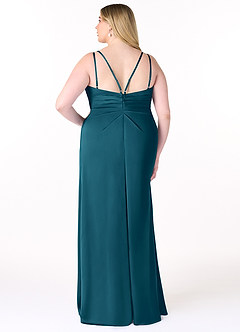 Azazie Aqua Bridesmaid Dresses Ink Blue A-Line V-Neck Pleated Stretch Satin Dress image9
