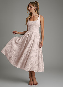 Azazie Isabella Bridesmaid Dresses Blushing Pink A-Line Corset Floral Burnout Dress image3
