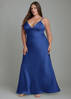 Azazie Stefania Vestidos de damas de honor Vestido Azul Real de Satén Elástico de Línea A image12