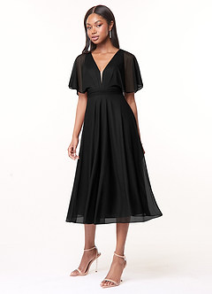 Azazie Tinsley Bridesmaid Dresses Black A-Line Pleated Mesh Dress image3