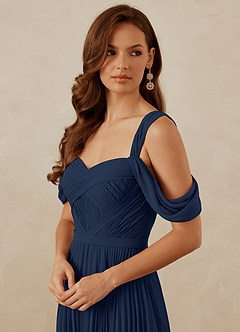 Christian Siriano Bridal for Azazie 1013 Bridesmaid Dresses Dark Navy A-Line Off the Shoulder Chiffon Dress image2