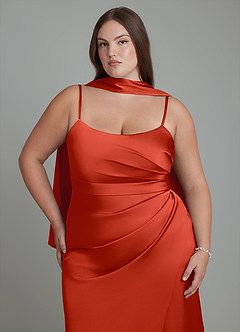 Azazie Calandra Robes de demoiselle d'honneur Robe Fourreau en Satin extensible Plissé Rouille image8