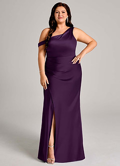 Azazie Madelyn Bridesmaid Dresses Grape Mermaid One Shoulder Stretch Satin Convertible Dress image9