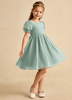 Azazie Jolie Blumenmädchenkleider A-Linie mit ärmel Chiffon Kleid Agave image1