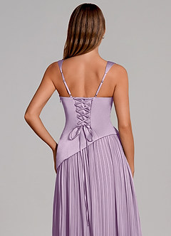 Azazie Stephanie Vestidos de damas de honor Vestido de Lila Esmerilada de Satén Elástico de Corte en A con Plisado image2