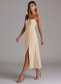 Azazie Wren 신부 들러리 드레스 A라인 스트랩리스 쉬폰 티 길이 드레스 image3