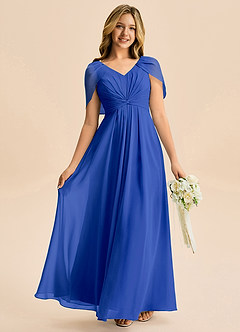 Azazie Emma Junior Robe Trapèze en Mousseline de soie Plissée Bleu Roi image1