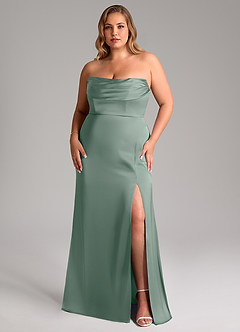 Azazie Saige Vestidos de damas de honor Vestido de Salvia Plateada de Satén Elástico de Corte Recto con Vestidos sin tirantes image11