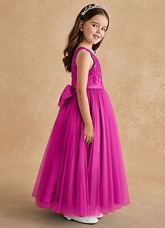 Azazie Cinna Flower Girl Dresses Fuchsia A-Line Lace Tulle Dress image4