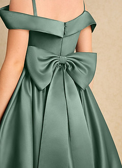 Azazie Favia Flower Girl Dresses Eucalyptus A-Line Off the Shoulder Matte Satin Dress image7