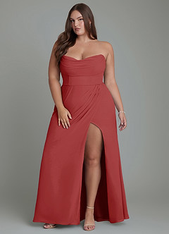 Azazie Johana Bridesmaid Dresses Rust Mermaid Off the Shoulder Chiffon Convertible Dress image16