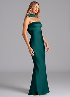 Azazie Lusinda Bridesmaid Dresses Peacock Mermaid Strapless Stretch Satin Dress image6