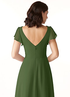 Azazie Omari Robes de demoiselle d'honneur Robe Trapèze en Mousseline de soie Olive image6