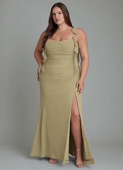 Azazie Jessamine Bridesmaid Dresses Moss Green Mermaid Corset Chiffon Dress image9
