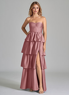 Azazie Faye Bridesmaid Dresses Dusty Rose A-Line Ruched Stretch Satin Dress image3