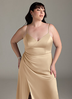 Azazie Marchella Robes de demoiselle d'honneur Robe Trapèze en Satin extensible Corset Champagne image11