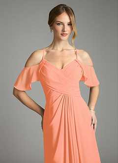 Azazie Dakota Bridesmaid Dresses Sunset A-Line V-Neck Pleated Chiffon Dress image7