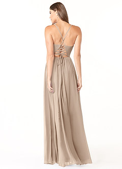 Azazie Aaida Bridesmaid Dresses Taupe A-Line Corset Chiffon Dress image2