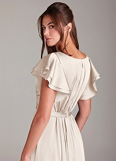 Azazie Daphne Modest Bridesmaid Dresses A-Line Ruched Stretch Satin Floor-Length Dress image2