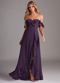 Azazie Lyra Bridesmaid Dresses Plum A-Line Chiffon Convertible Dress image4