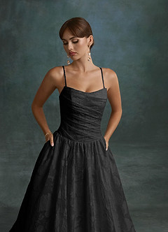 Azazie Nadine Wedding Dresses Black A-Line Strapless Floral Burnout Dress image9