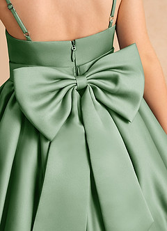 Azazie Davine Flower Girl Dresses Matcha A-Line Spaghetti Strap Matte Satin Dress image10