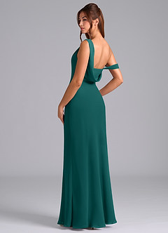 Azazie Madelyn Abiti da Damigella Abito Convertibile Sirena in Chiffon a Spalla Scoperta Verde Pavone image6
