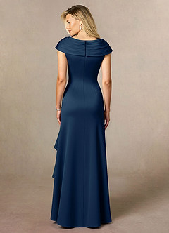 Azazie Anderson Mère de la mariée Robes Robe Trapèze en Satin extensible Plissée Bleu Marine Foncé image2
