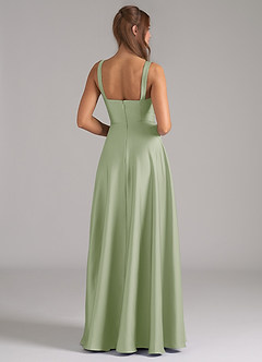 Azazie Shaude Bridesmaid Dresses Dusty Sage A-Line Pleated Stretch Satin Dress image6