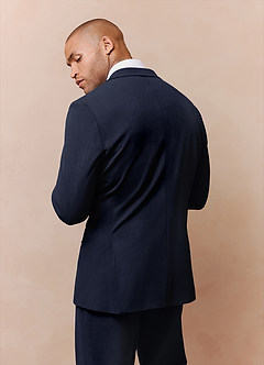 front Savile Navy Blue Wool Blend Suit Jacket
