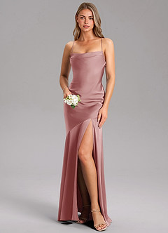 Azazie Grata Robes de demoiselle d'honneur Robe Fourreau en Satin extensible Fente Latérale Rose Poussiéreuse image1