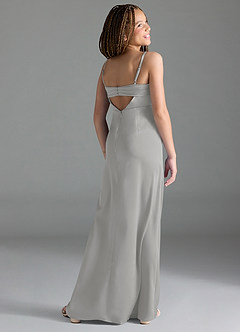 Azazie Leonis Junior Robe Trapèze en Satin extensible Plissée Argent image5