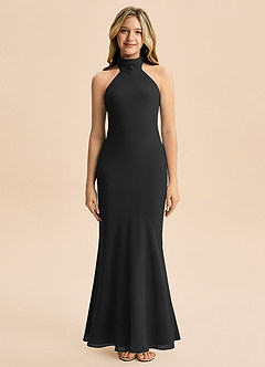 Azazie Velli Junior Vestido Preto de Chiffon de sereia com Pescoço alto image3