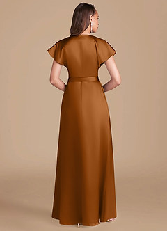 Azazie Nico Robes de demoiselle d'honneur Robe Trapèze en Satiné métallisé Plissée Cuivre image4