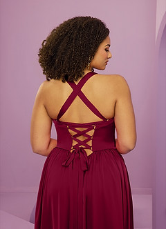 Barbie ♥ Azazie Bridesmaid Dresses Burgundy A-Line with Pockets Stretch Satin Dress image9