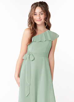 Azazie Eletta Junior Abito A-Line in Chiffon Increspato Agave image5