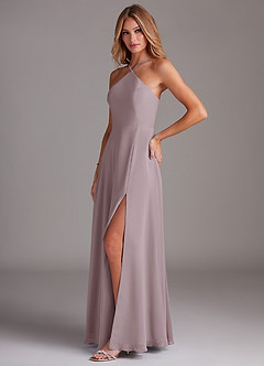 Azazie Bailey Bridesmaid Dresses Dusk A-Line Halter Side Slit Chiffon Dress image3