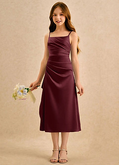 Azazie Canna Girls Formal Sukienki dla dziewczynek sypiących kwiaty Linia A Pofałdowany Satyna elastyczna Długość herbaty Sukienka image5