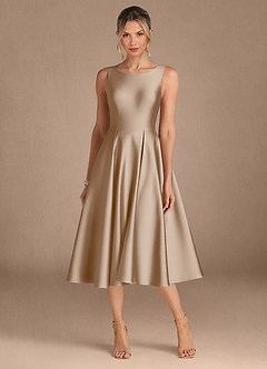 Azazie Fulton Mère de la mariée Robes Robe Trapèze en Satin extensible Plissée Taupe image5