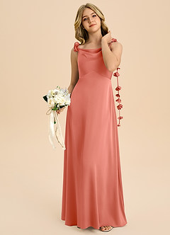 Azazie Gumdrop Junior Salmon Pink Empire Pleated Stretch Satin Dress image2