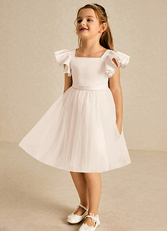 Azazie Kaeya Flower Girl Dresses White Alabaster A-Line Bow Tulle Dress image4