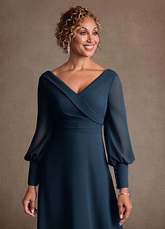 Azazie Paterson Mother of the Bride Dresses Dark Navy A-Line Pleated Chiffon Dress image6